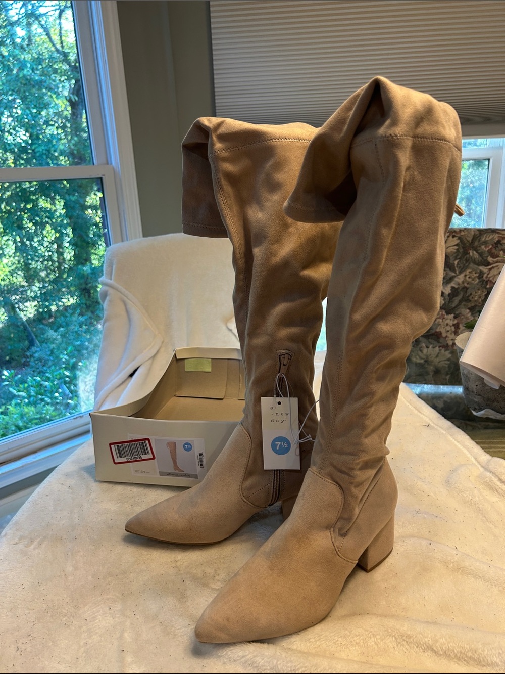 a new day Tan Over-the-Knee Pointed Toe Suede Boots